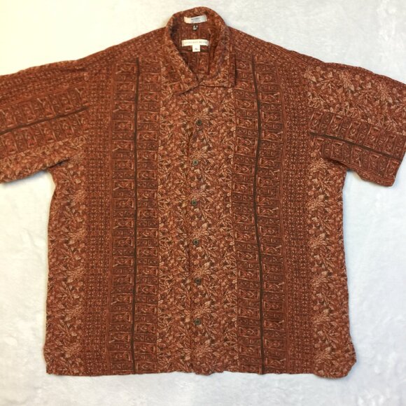 Geoffrey Beene Shirt Men XL Washable 100% Silk Short Sleeve Button-Up Multicolor - Picture 1 of 11